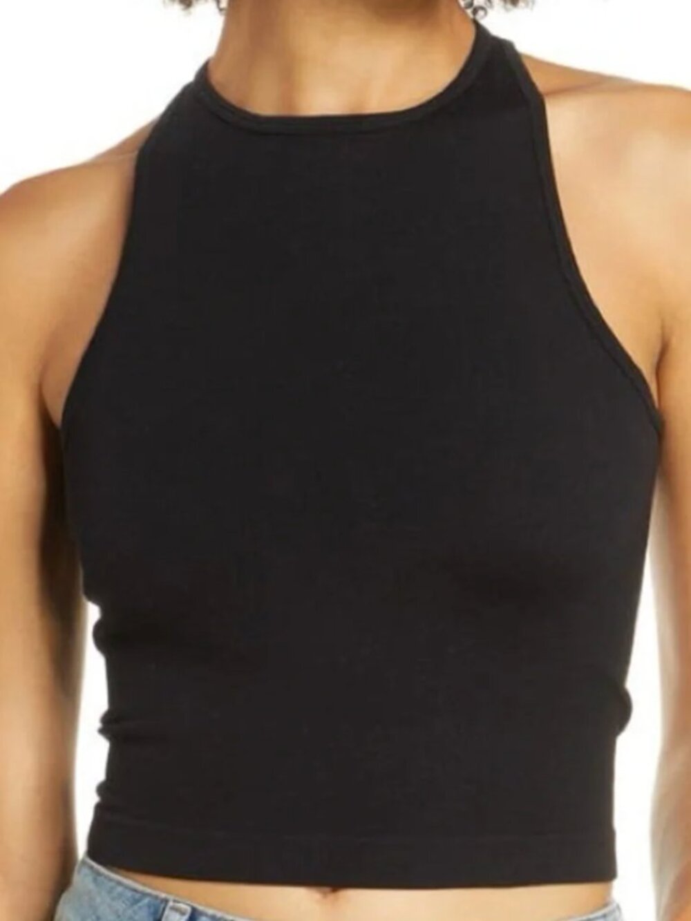 Free People Intimately Racerback Crew Neck Cropped Tank in Black